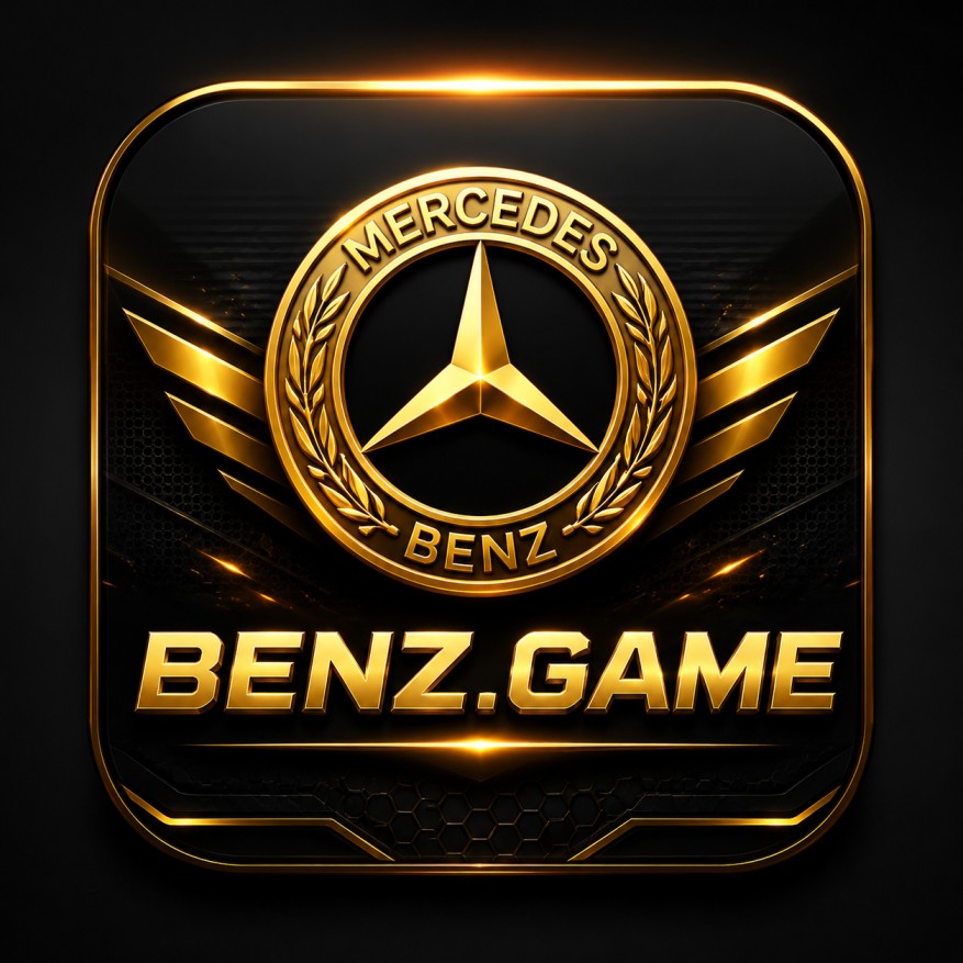 Benz Game official homepage banner with mobile app interface